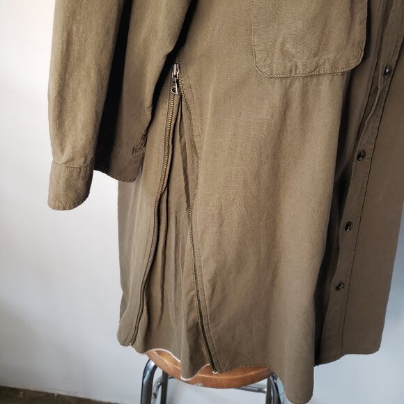 Olive Army Green AR Aloha Rag 3/4 Length Sleeve Button Up Shirt Side Zips - Picture 2 of 16